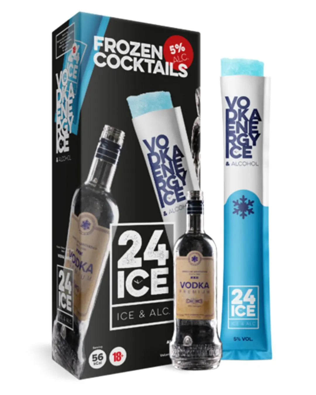 24 Ice Vodka Energy Frozen Premixed Cocktail Multipack, 5 x 65 ml Ready Made Cocktails