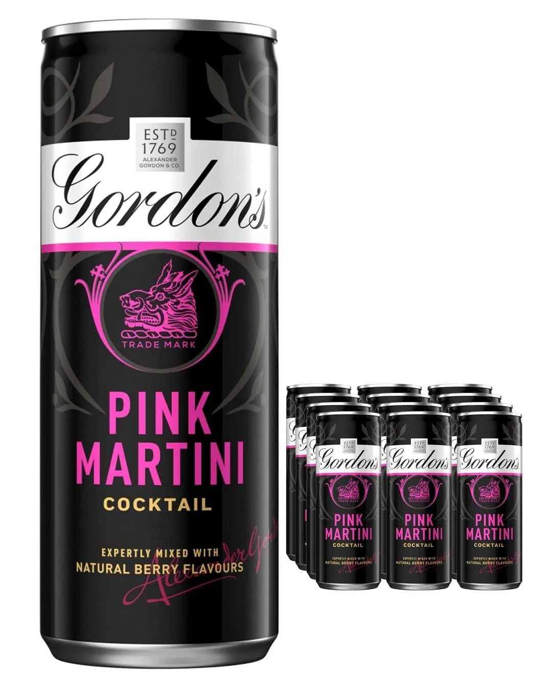 Gordon's Pink Martini Premixed Cocktail Can Multipack, 12 x 250 ml Ready Made Cocktails