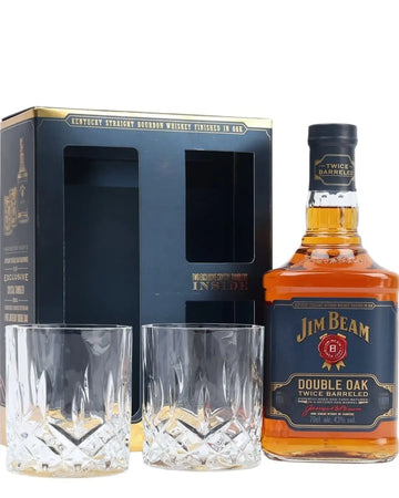 Jim Beam Double Oak Bourbon Whiskey with 2 Glasses Gift Set, 70 cl Whisky 5060045585912