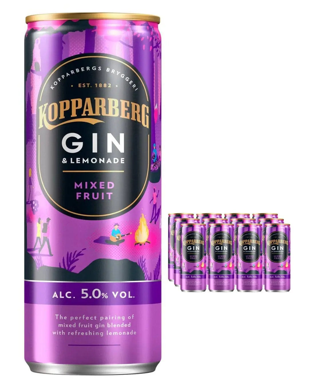 Kopparberg Mixed Fruit Gin and Lemonade Premixed Can Multipack, 12 x 250 ml BBE 08/05/2023 Ready Made Cocktails