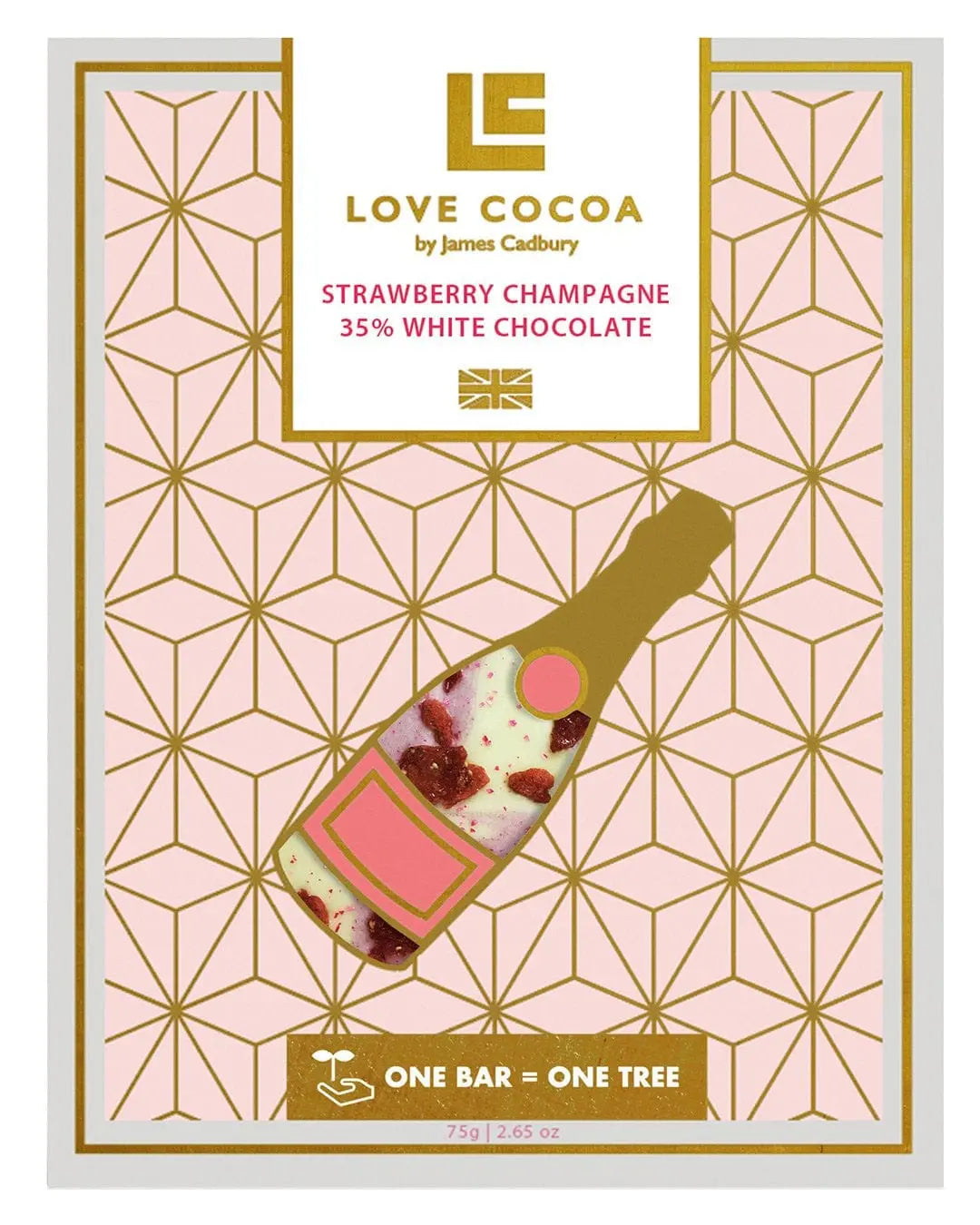 Love Cocoa Strawberry Champagne 35% White Chocolate Bar, 80 g Chocolate