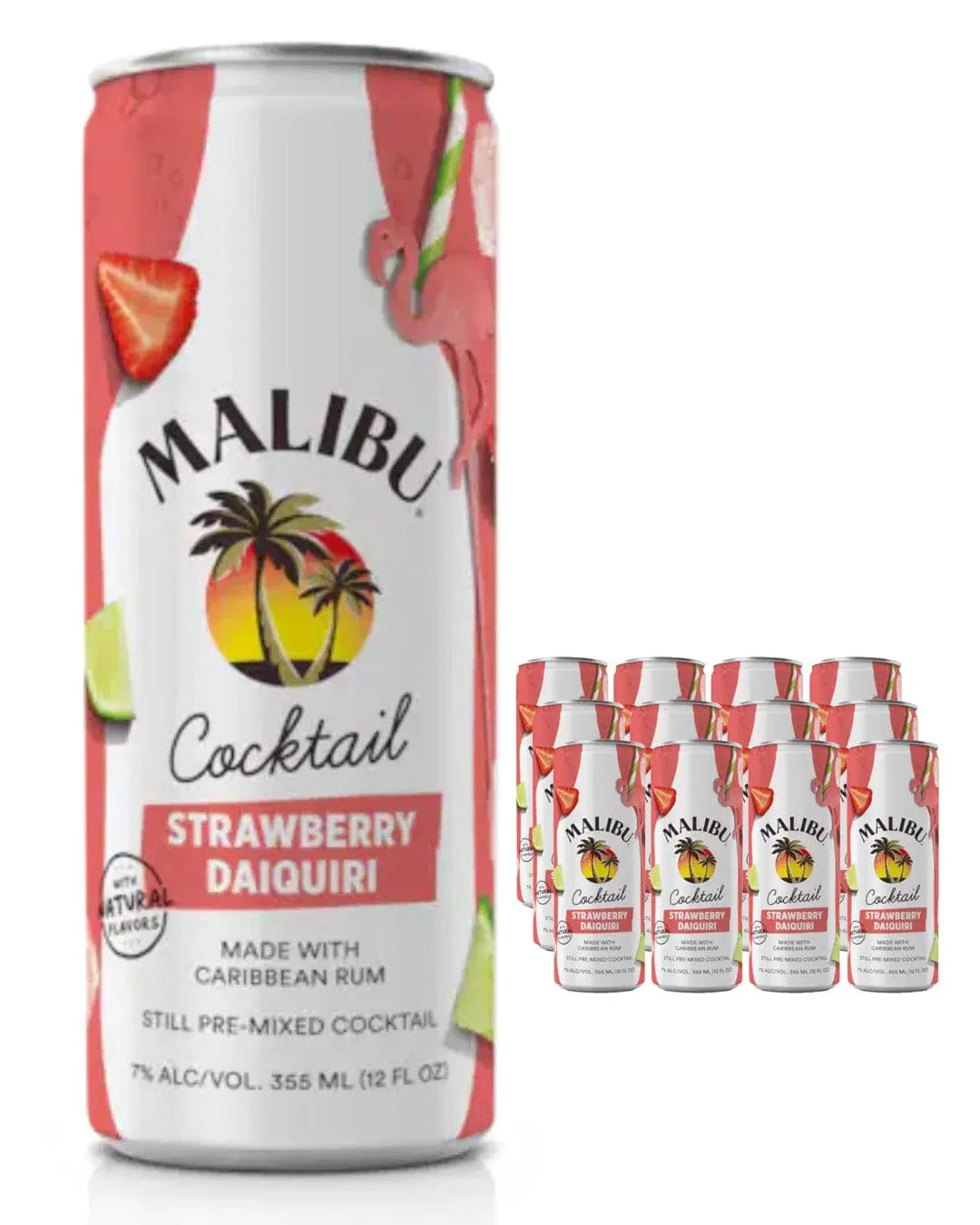 Malibu Cocktail Strawberry Daiquiri Premixed Multipack, 12 x 250 ml Ready Made Cocktails