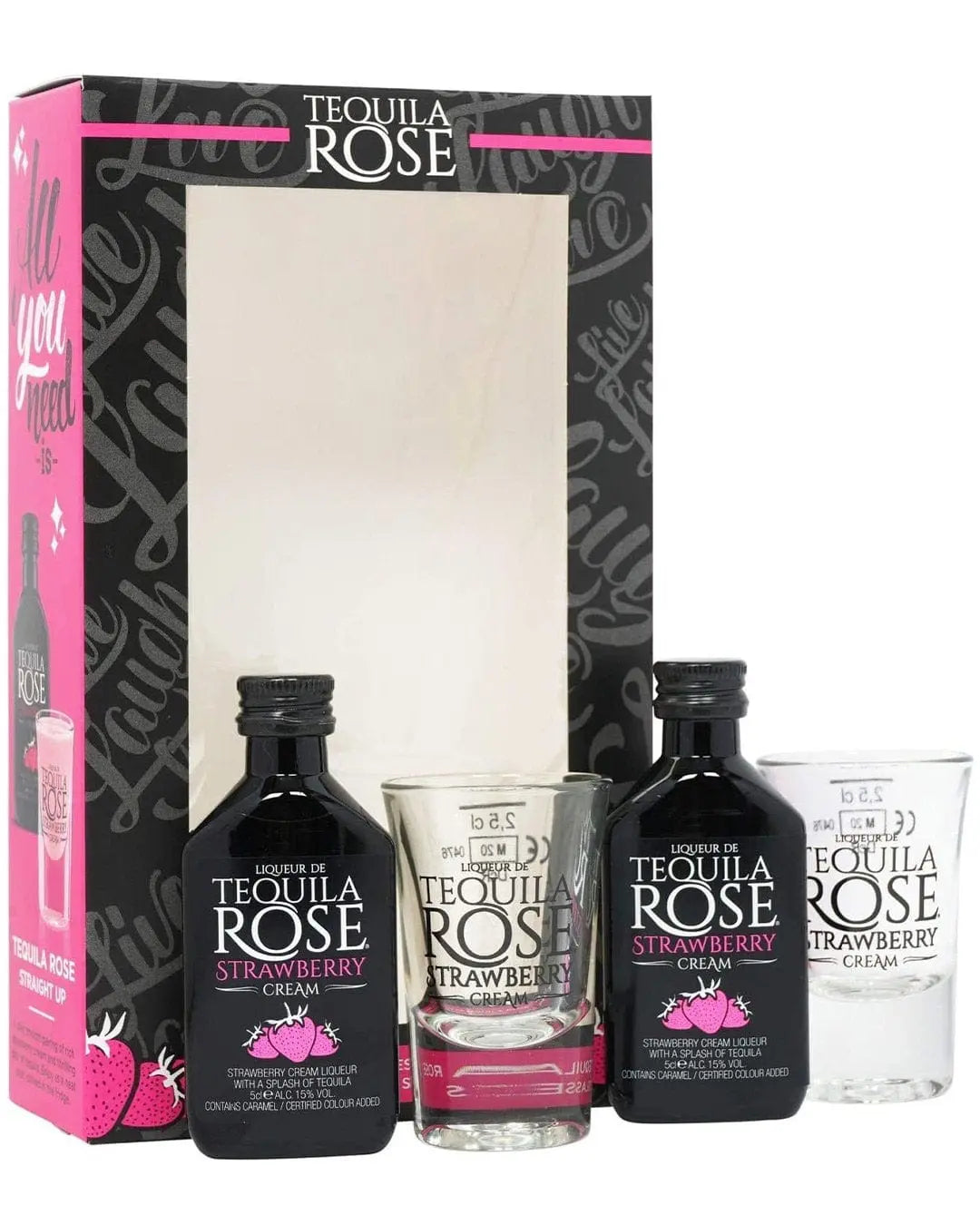 Tequila Rose Strawberry Cream Liqueur with Shot Glass, 2 x 5 cl Spirit Miniatures 5011166044079