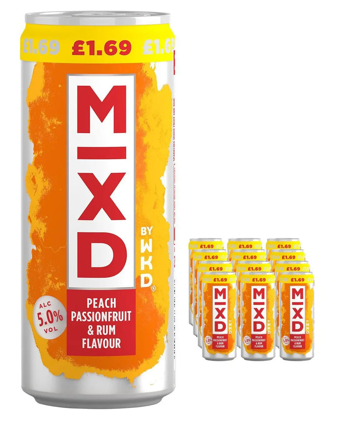 WKD Mixed Peach, Passionfruit & Rum Premixed Can Multipack, 12 x 250 ml Ready Made Cocktails